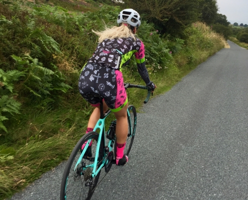 Larisa Chinces riding Bianchi at Brimham Rock Road